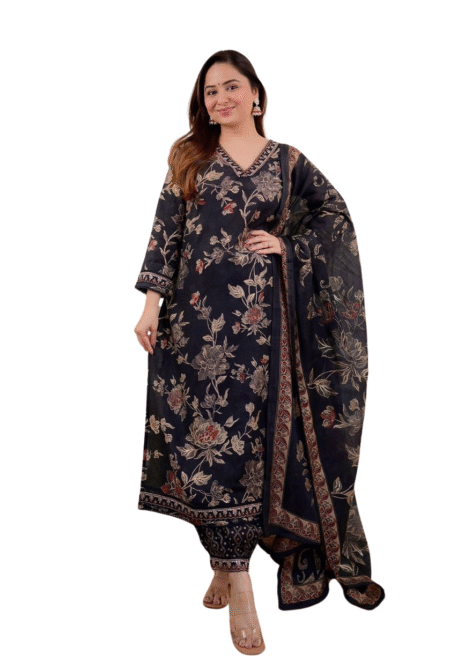 Flawless Florals ? Printex Embroidered Cotton Dress for Daily Style (M)